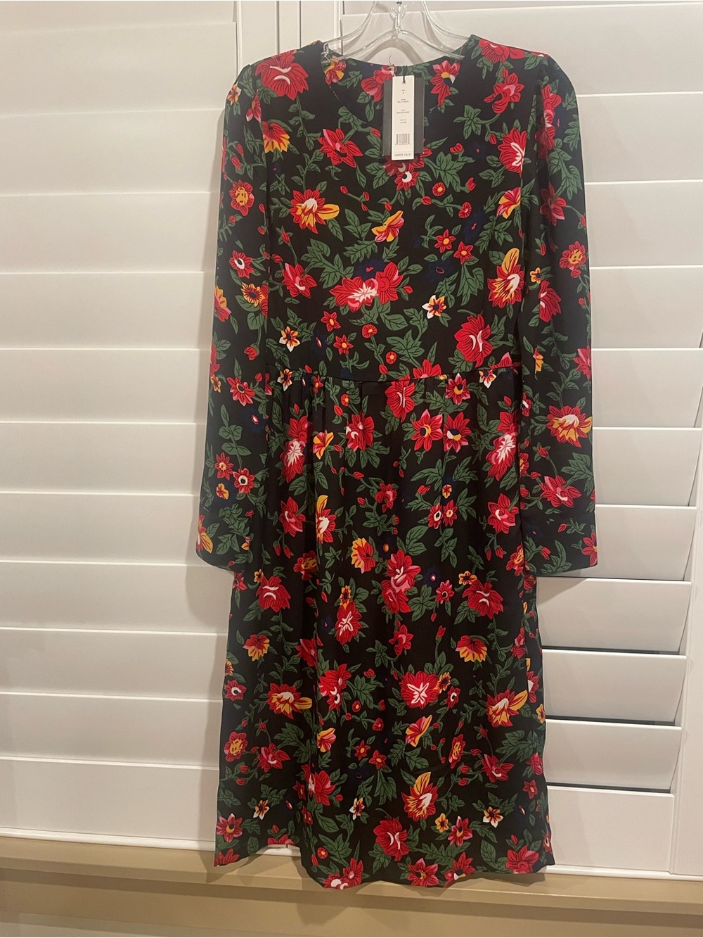 Walter Baker Black Long-Sleeve Floral Fit & Flare Dress - Red, Yellow, Green